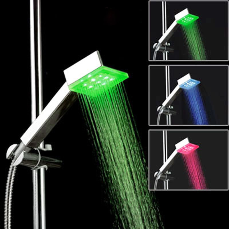 Alcachofa de ducha Led con temperatura cuadrada 9LED, boquilla de ducha ultrabrillante, controlada por temperatura, tres colores, L1007