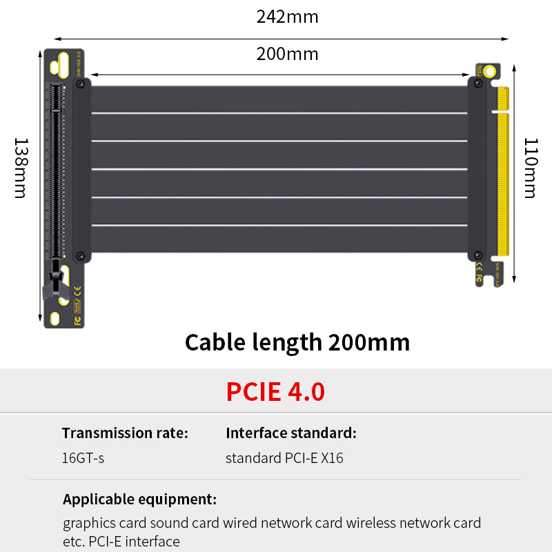TEUCER PCI-E Gen 4.0 3.0 16X Riser Video Graphics Card Shielded Flexible 90° Mounting GPU Lossless Mount Extension Cable 15/20cm: WHITE
