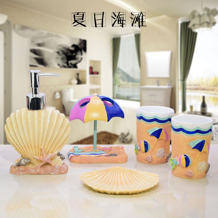 Wedding Decoration Bathroom Accessories Resin Five Pieces Set Luxurious Holder Bath Gel Bottle Soap Box Toothbrush Holder Mouth