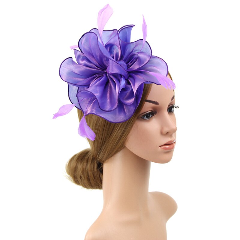 Fascinateur avec bandeau plume fleur pilulier chapeau pour femmes Cocktail rose: Purple Cocktail Hat