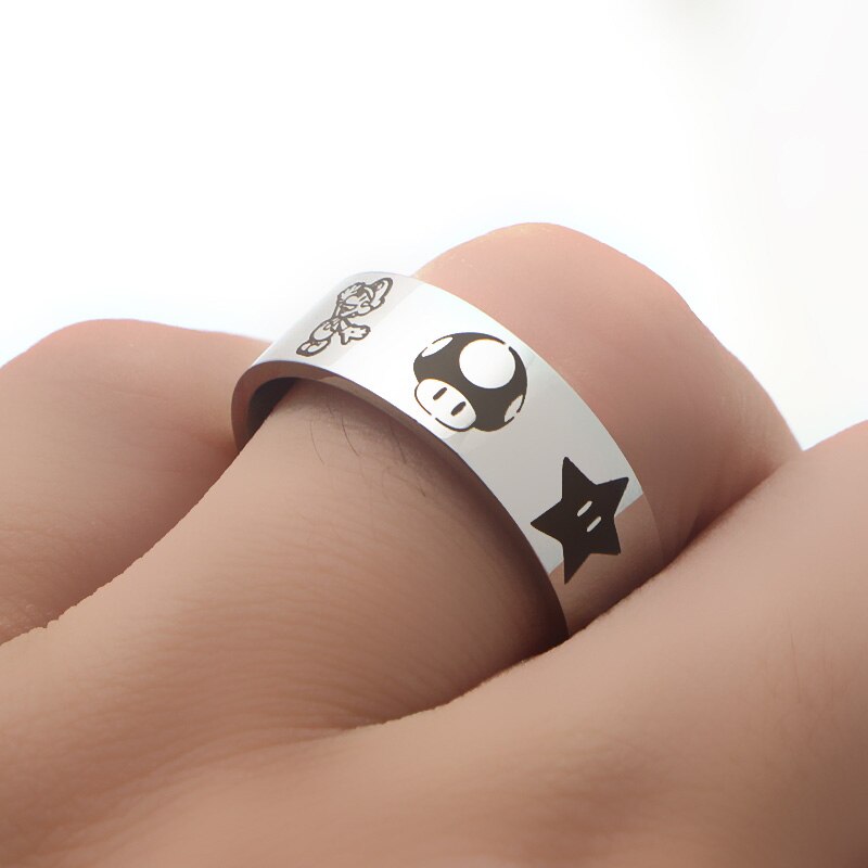Zf824 cartoon stijl ringen roestvrij staal ring voor vrouwen mannen feest verloving zwart zilver kleur ringen sieraden