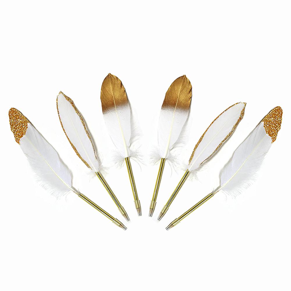 Golden White Feather Signature Ballpoint Pen Set for Party Reception Signing Ceremony Marriage Bridal Baby Shower Stationery