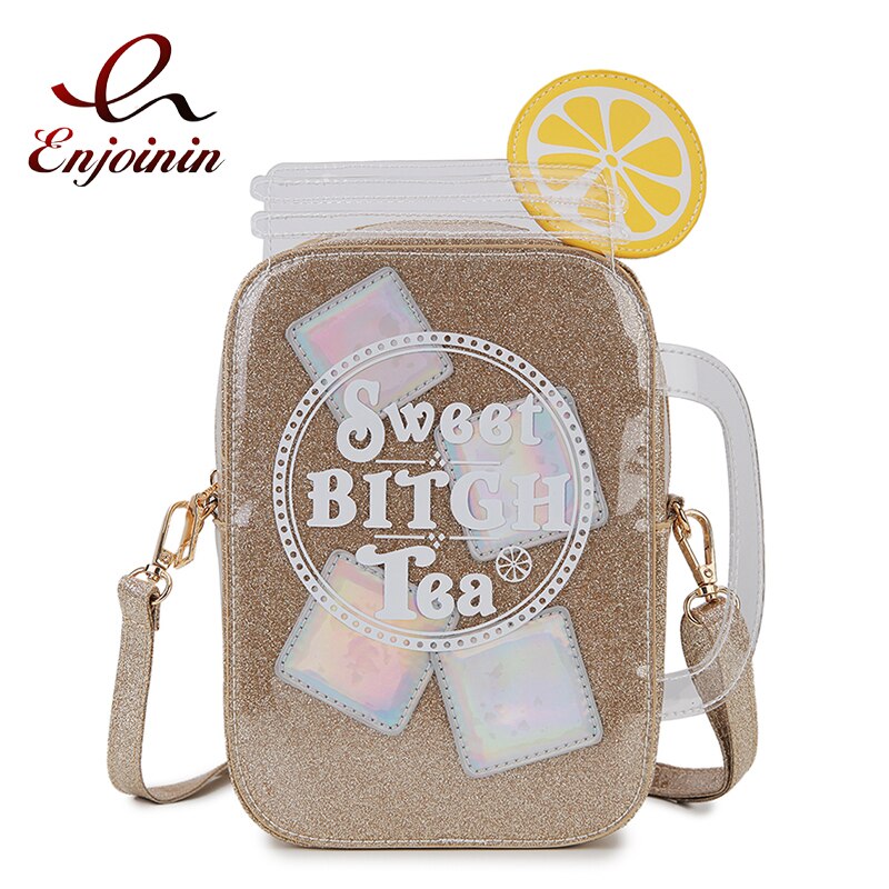 Citroen Thee Cup Vorm Portemonnees En Handtassen Voor Vrouwen Gold Schoudertas Lederen Cossbody Zak Vrouwelijke Clutch Cartoon Portemonnees