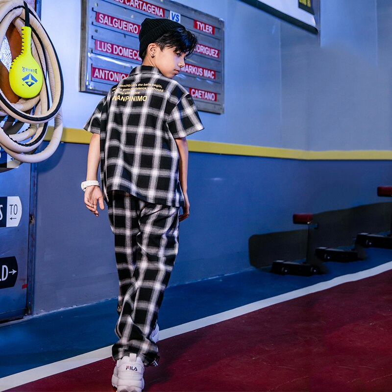 Mode Jazz Dance Kostuum Kids Hip Hop Kleding Meisjes Modern Jazz Stage Performance Slijtage Kinderen Plaid Shirt Broek DQS1462
