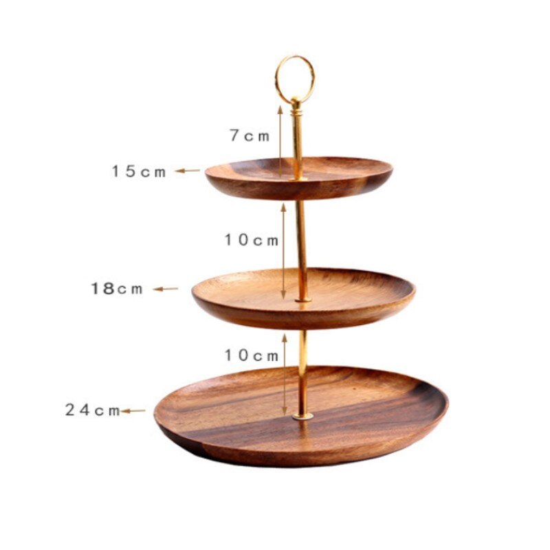 3-Tier Round Tray Food Serving Plate Wood Snack Deseert Plate Teaboard Natural Tea Food Server Dishes Drink Platter