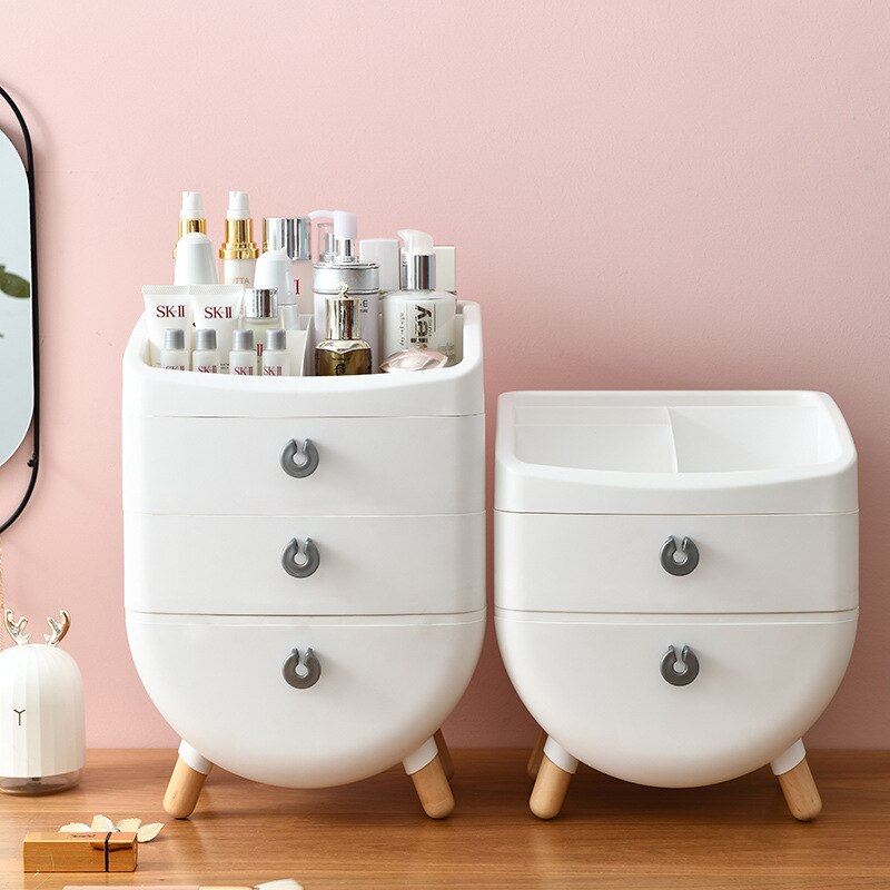 Armario de maquillaje de escritorio con pie de madera, organizador tipo cajón para baño, cosméticos, tocador de gran capacidad, caja de almacenamiento