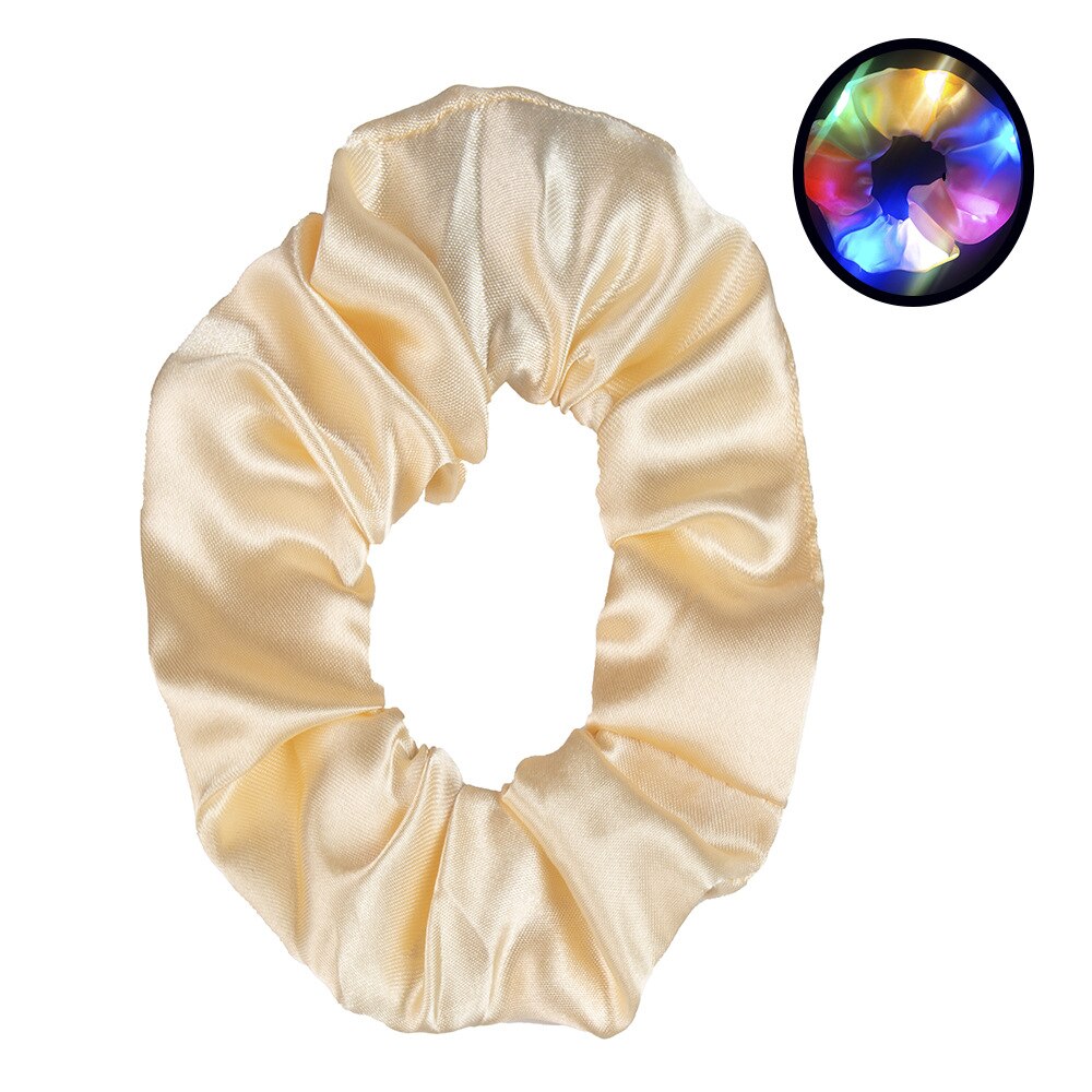 1pc LED Luminous Women Girls Hair Rope Flashing Ponytail Holder Light Up Elastic Hair Bands Hair Accessories Glow Party Supplies: beige