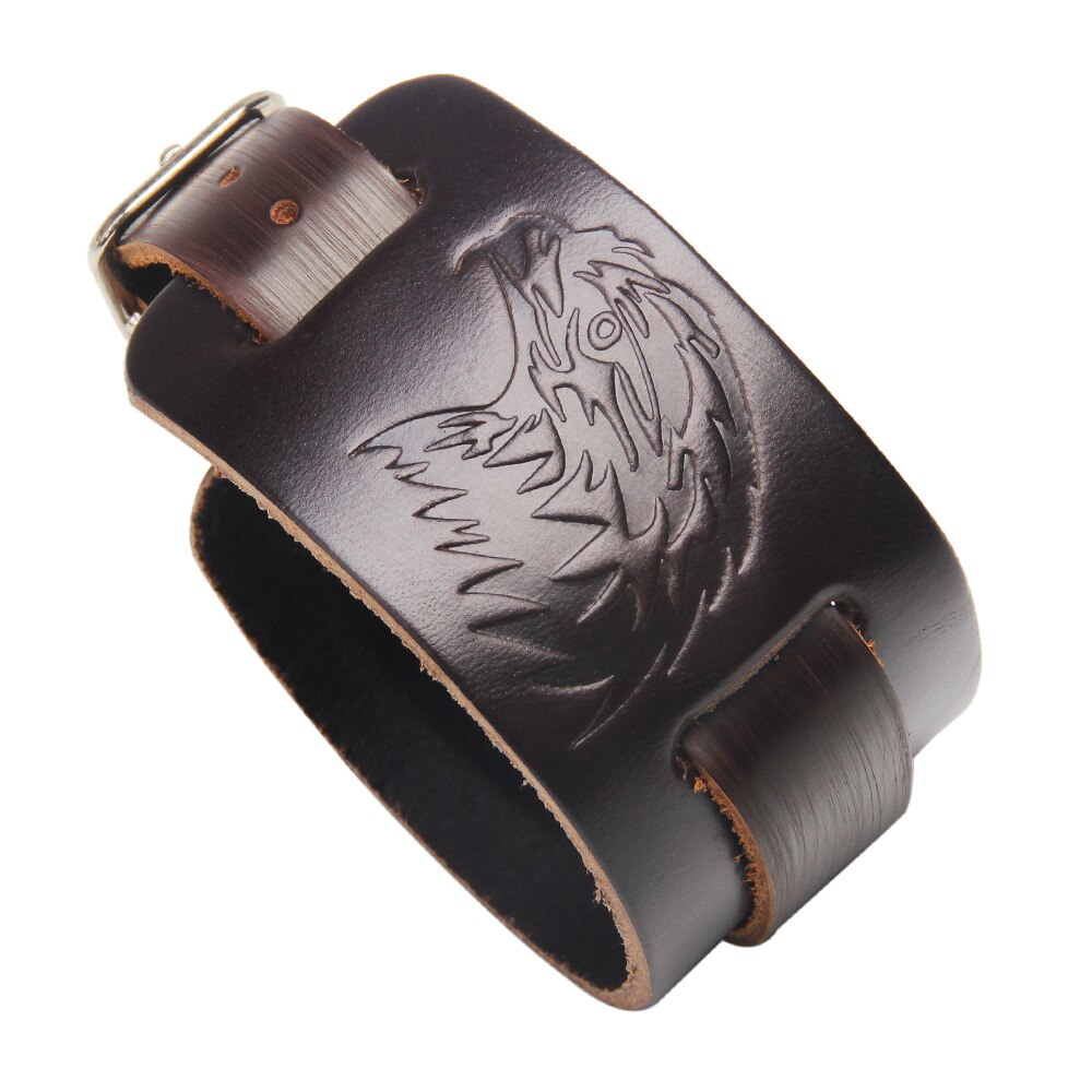 Voq Punk Reliëf Ambachtelijke Adelaar Hoofd Armband Mannen Wide Lederarmband 2021New Creatieve Sieraden