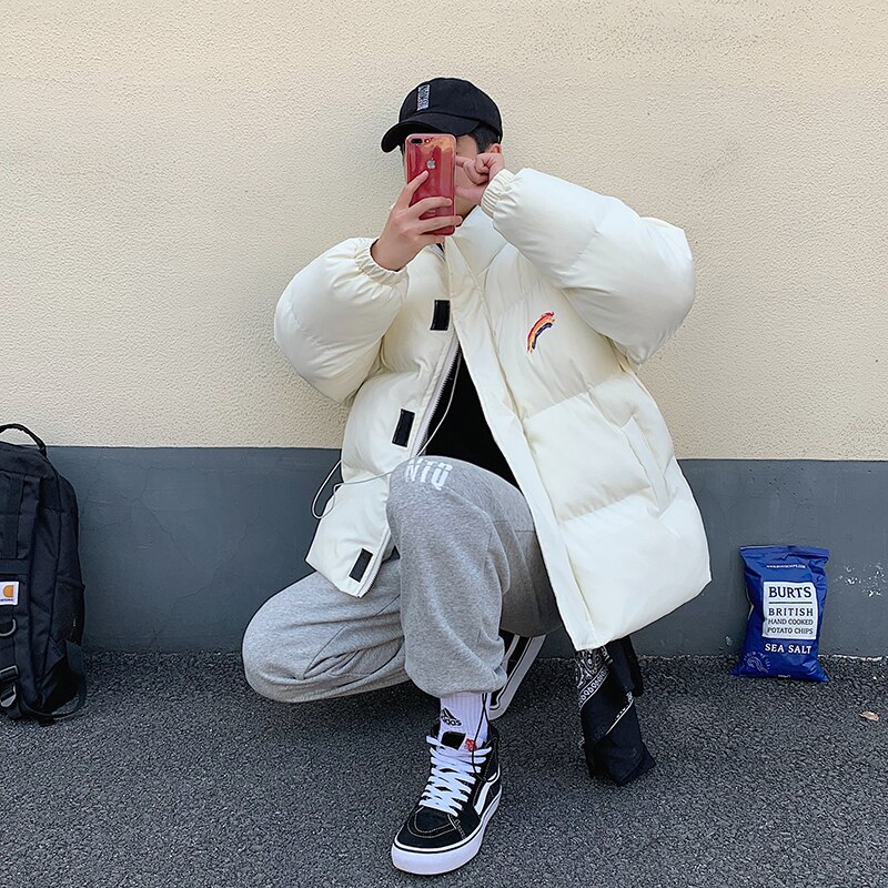 LAPPSTER Männer Regenbogen Dicken Blase Mantel Parka Herren Street Hip Hop Winter Jacken Mäntel Männlichen Warme Koreanische Puffer Jacken: White / M