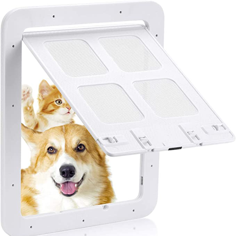 Kæledyr hund skærmdør hjem låsbar skyde katte skærm dør magnetisk selvlukkende skærm hund hegn låse funktion gate kæledyr dør: 29 x 24cm / Hvid