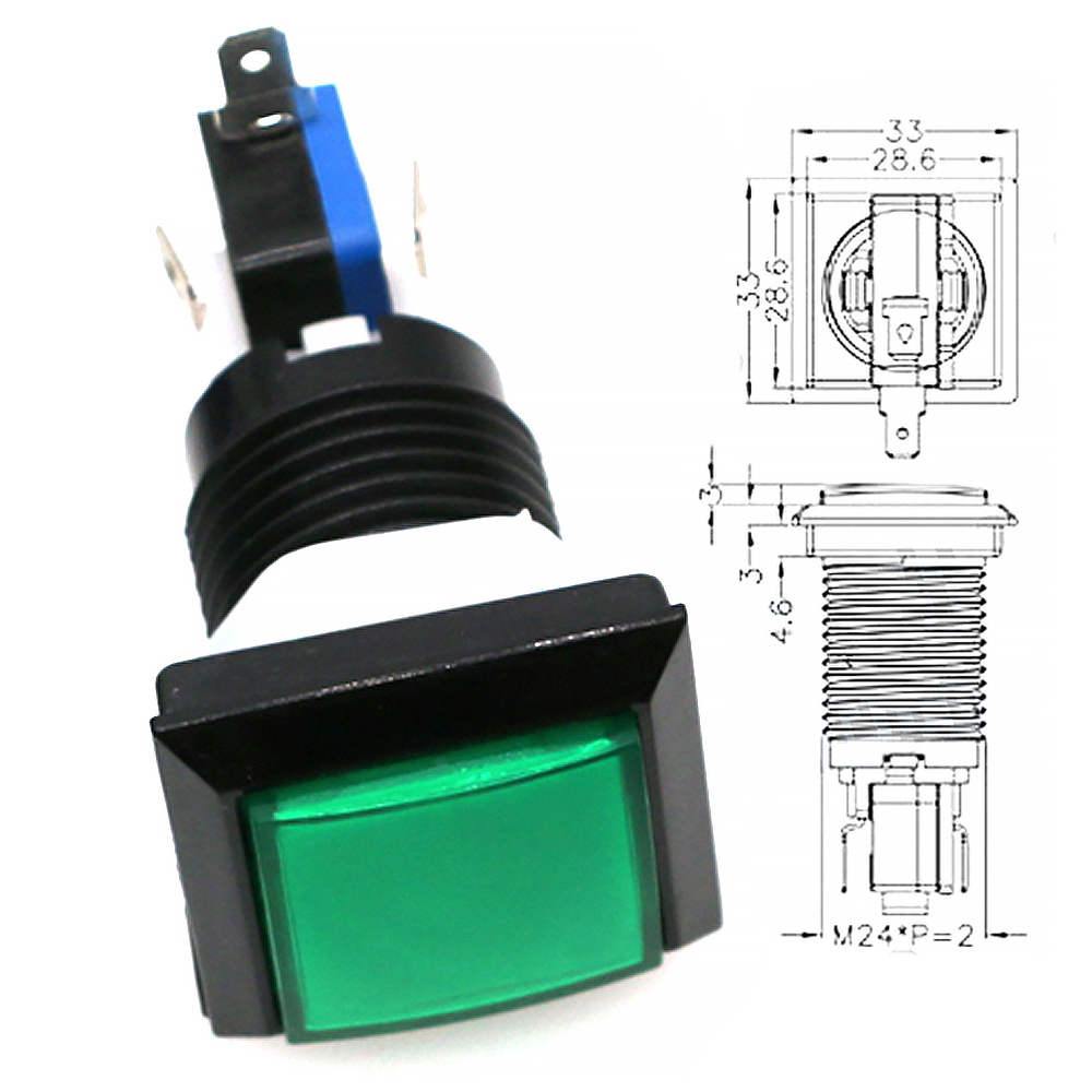 Arcade Game Drukknop 12V Led Lamp Vierkante Ronde Rechthoekige Driehoek Met 24mm Schroef Voor Flipperkast onderdelen Swing Machine DIY: Licht Groen