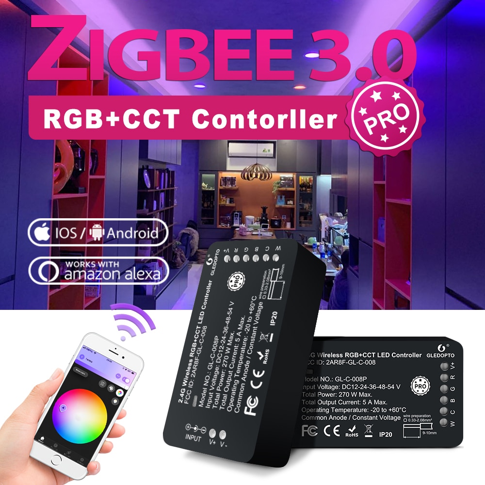 GLEDOPTO Zigbee Smart RGBCCT LED Controller Dimmer Pro Echo Plus Zigbee 3,0 Gateway Fernbedienung 24V 12V WW/CW RGBW Controller