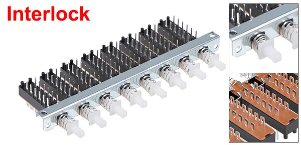 1Pc Interlock/Latching Push Button Switch Piano Type 6/12/18/24Pin 1/2/3/4/5/6/7/8 Row Straight Through Hole Straight Key Switch
