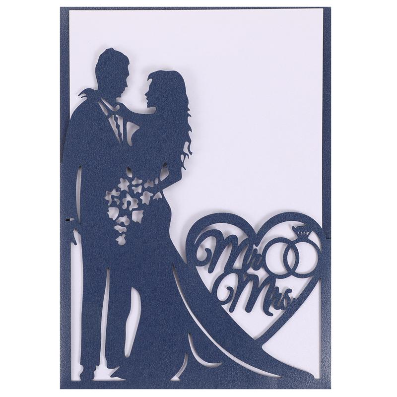 10pcs Wedding Invitations Bride Groom Lovely Paper Invitations Cards: Dark Blue