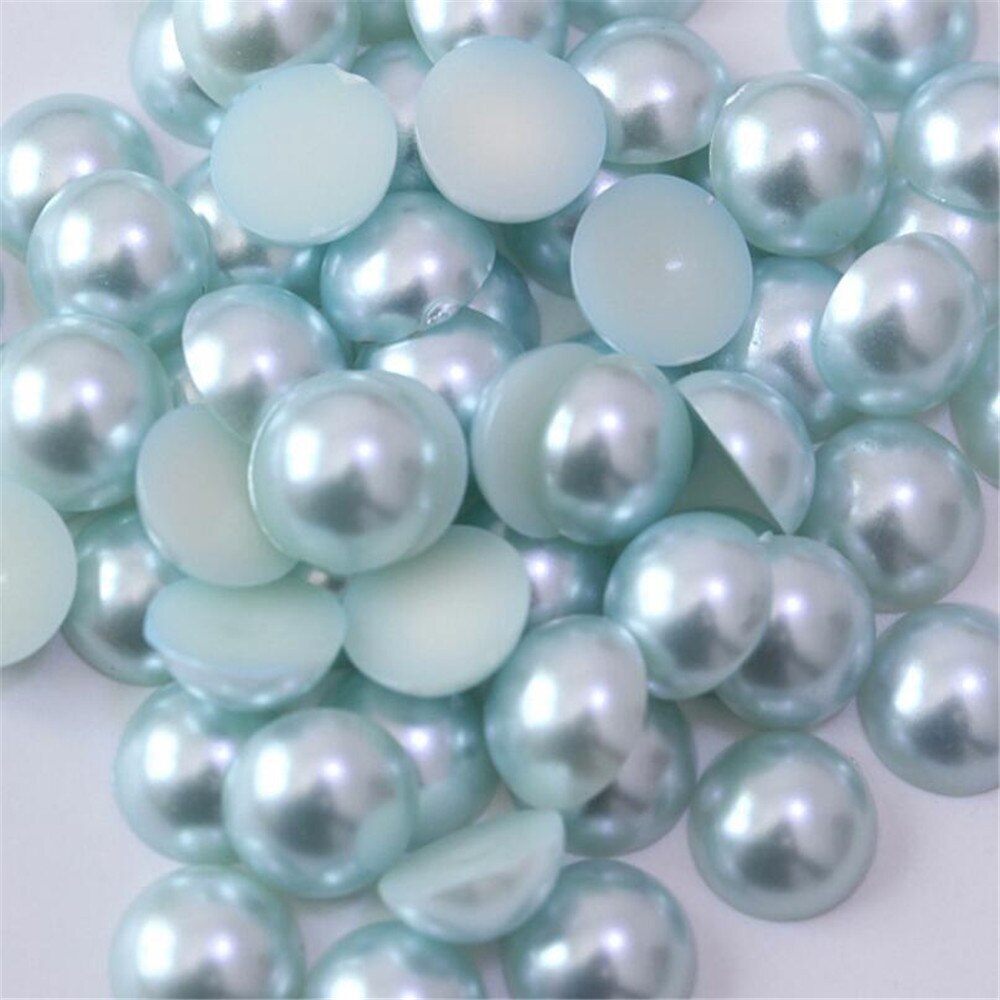 Størrelse 1.5mm-14mm lt blå farve halvrund flatback perleperle løs diy abs plastimitation halv perle nail arts dekoration
