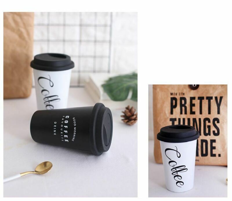 Reusable Ceramic Letter Travel Mugs Silicone Lid Bone China Cups Travel Mug Tea Coffee Portable Cups