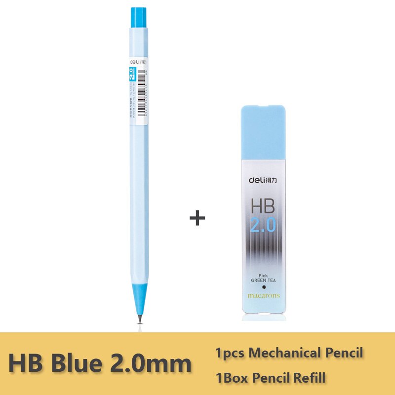 Deli Mechanical Pencil 2.0mm lead HB 2B Drawing Writing Activity Pencils led pencils for school With lead pencil knife: HB Blue