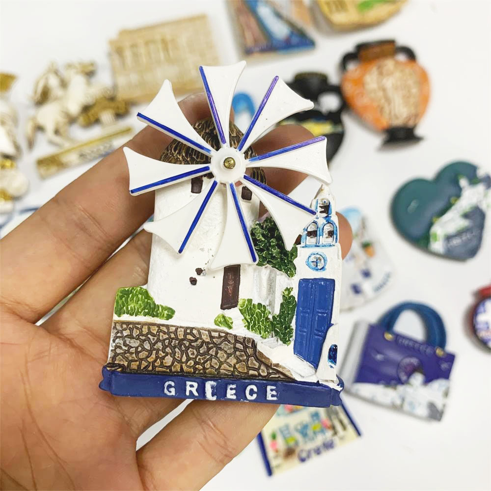 World travel Fridge Magnet Greece Sparta Kariatides Hellas Athens Sentorini Crete Tourist souvenir Magnetic Refrigerator Sticker: Navy Blue