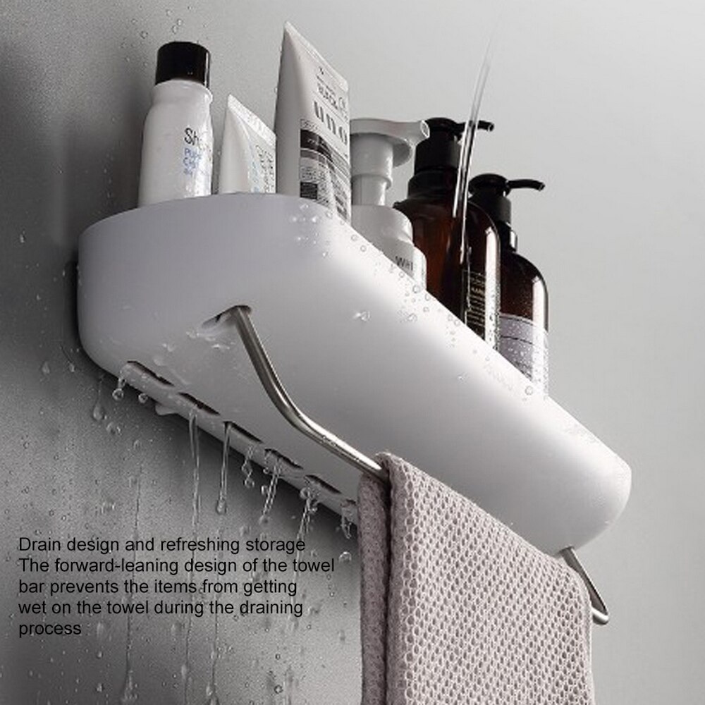 Badkamerplank, doucherek, wandmontage, shampoorek met handdoekhouder, geen boren nodig, keukenlijm, opbergrek, hangerrek