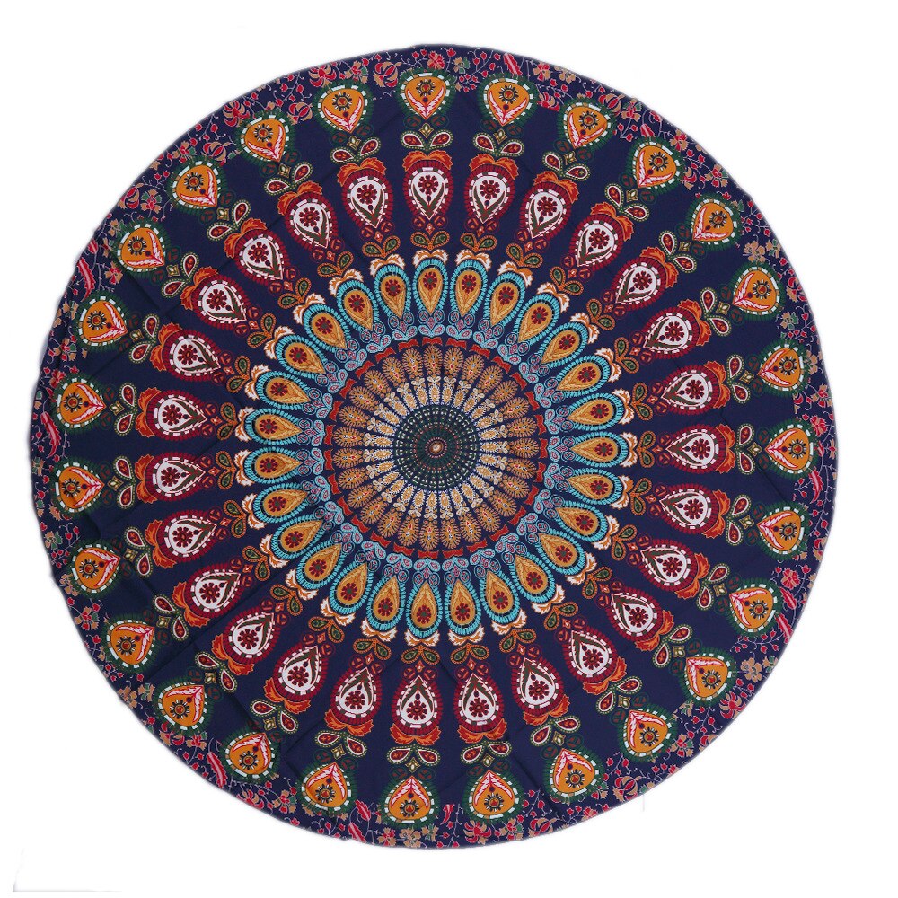 Yogamåtte tæppe mandala strandhåndklæde indian stor lotus udskrivning runde kvast gobelin totem tæppe gulvpude til dekorative: Multi