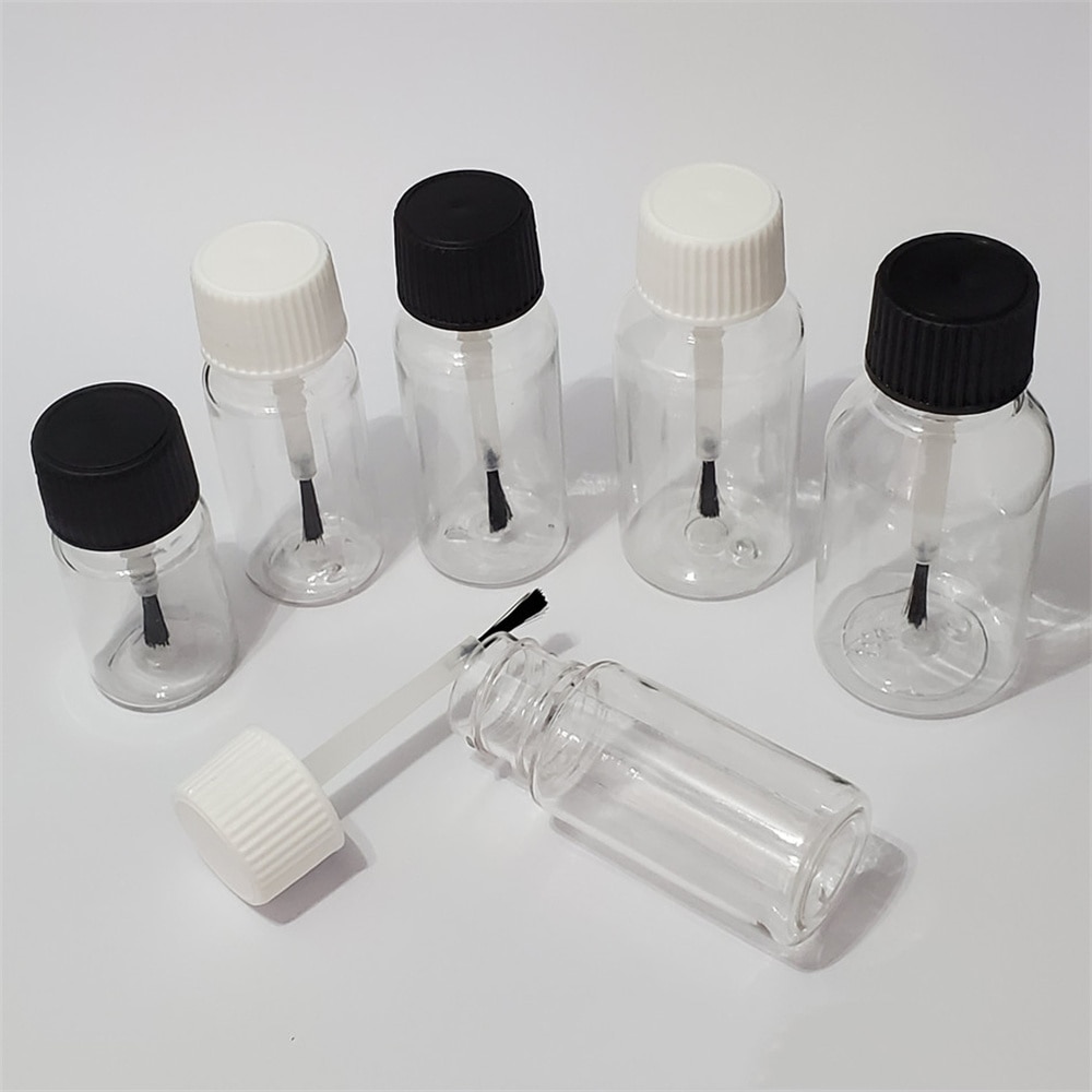 Botella de plástico para esmalte de uñas, bote transparente y vacío, rellenable, con brocha, contenedor de maquillaje