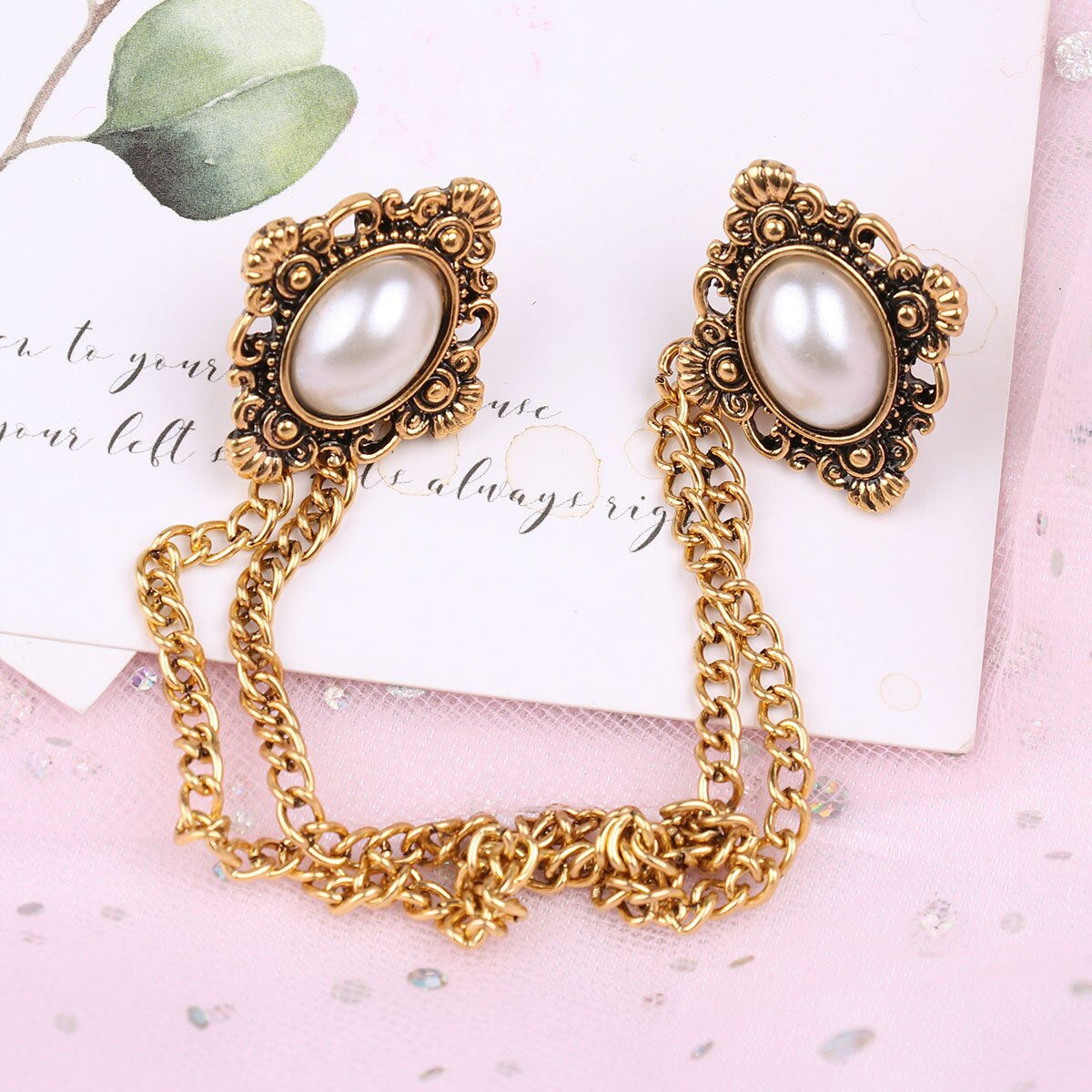 Antique rétro broche broche 4 Styles broche en métal pour Cape/Cape fermoir pull châle chaîne Clips vêtements bijoux décoration: Pearl Gold