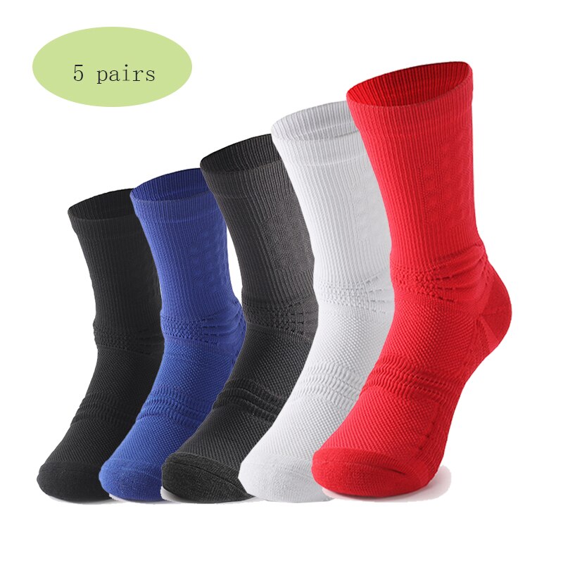 Calcetines de baloncesto profesionales para hombre, ropa deportiva, calcetín deportivo, Color sólido, negro, blanco, gris, 5 pares