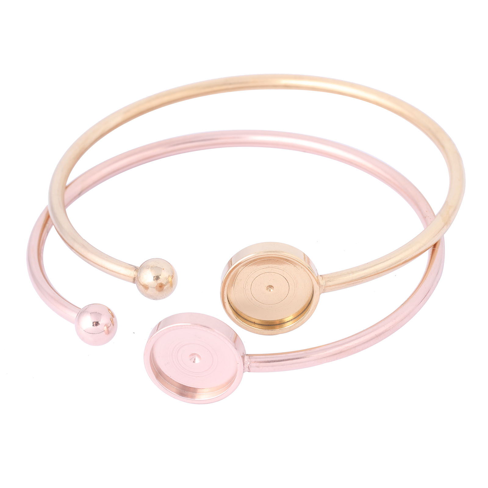 2pcs Stainless Steel Rose Gold Bendable Cuff Bracelet Base Blanks Fit 12mm Cabochon Bangle Setting Trays Diy Jewelry Findings