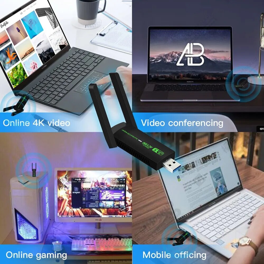 1300Mbps WiFi USB Adapter Dual Band 2.4G/5Ghz Wi-Fi Dongle 802.11AC Krachtige Antenne Draadloze Ontvanger voor PC/Laptop Driver Gratis