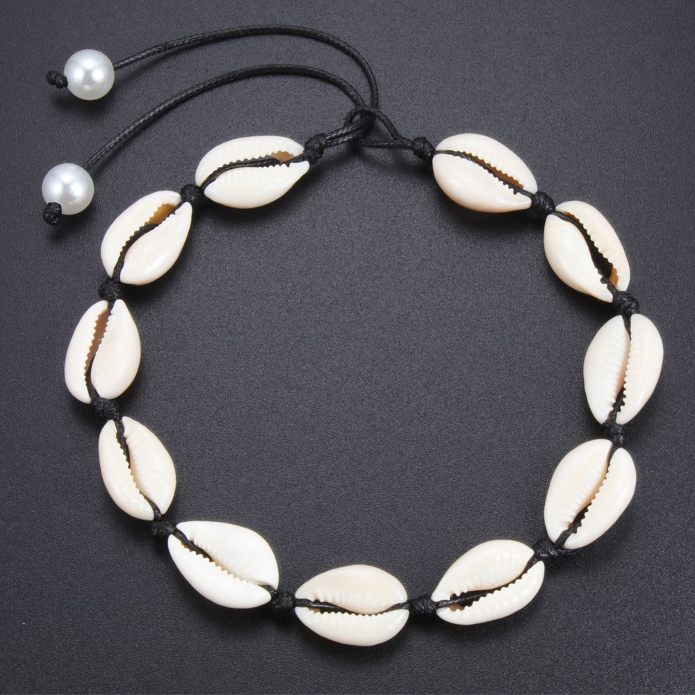 2 pcs/set Seashell Necklace Natural Shells Ankle Bracelet Jewelry Bohemian Seashell Choker knitting Necklace best friend