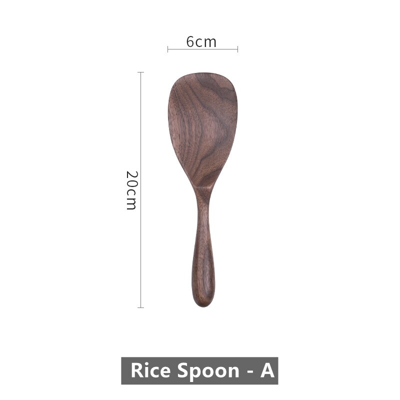 Musowood Black Walnut Wood Spoons Coffee Honey Spoons Wooden Japanese Style Stir Long Scoop Large Soup Kitchen Tableware: Rice spoon A