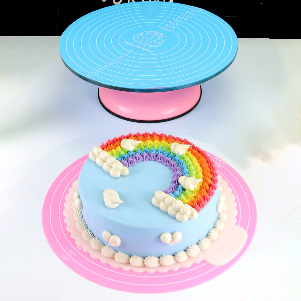 12 Inch Cake Turntable Silicone Mat Non Slip Pad Kneading Cooking Mat Round Silicone Placemat Cake Mat Baking Tool Kitchen