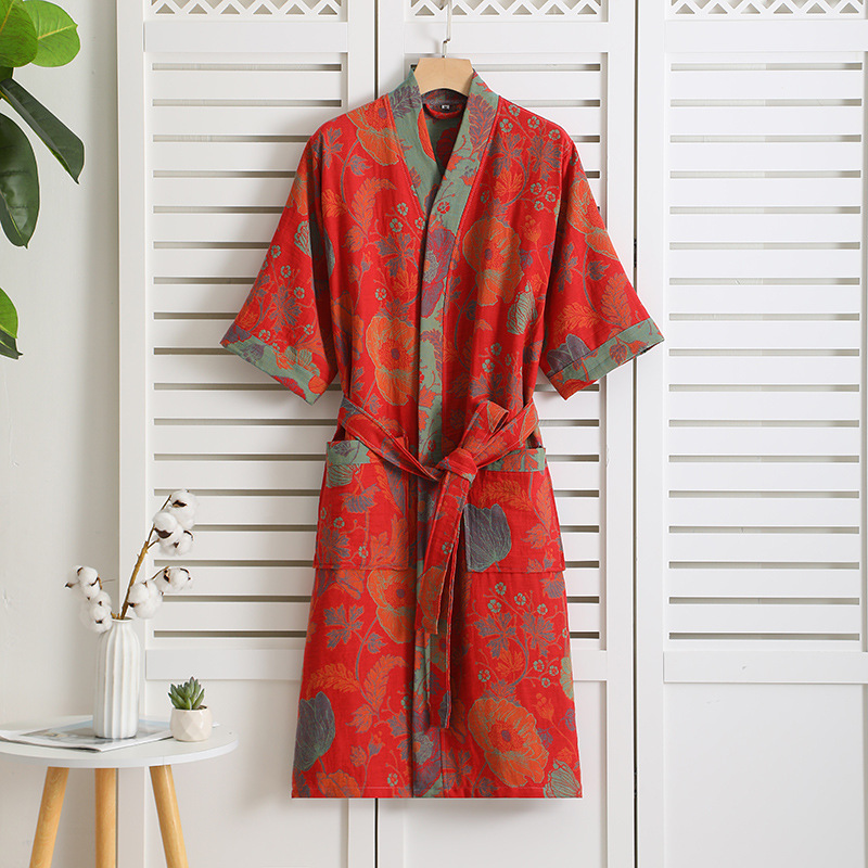 Multi Kleuren Kimono Gewaden Voor Koppels Homewear Katoenen Badjas Voor Lente En Zomer Dunne Absorberende En Sneldrogende Badjassen: XL / Sky Blue