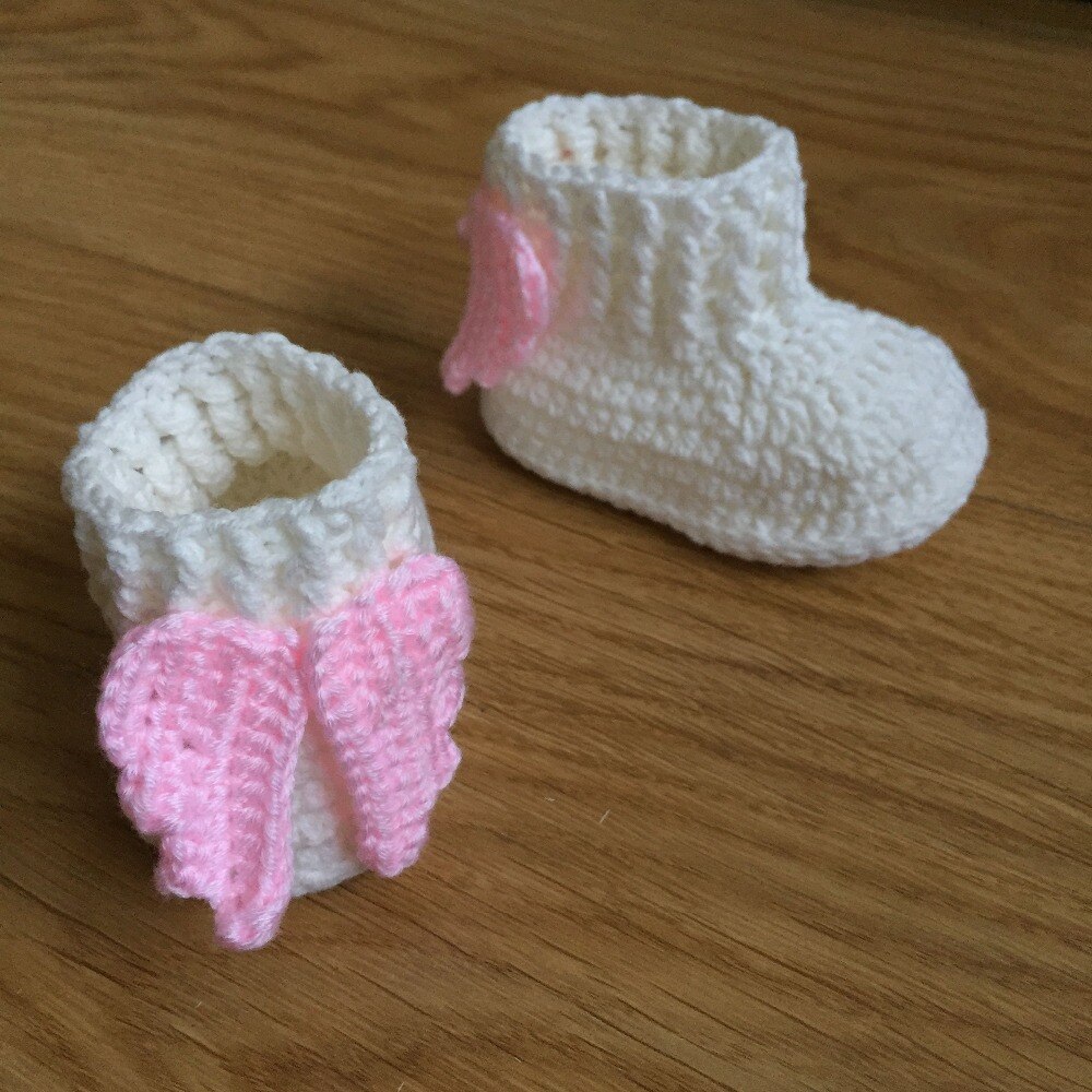 Chaussures ailes d&#39;ange pour bébé, bottes blanches pures à semelle épaisse, faites à la main, à la ,