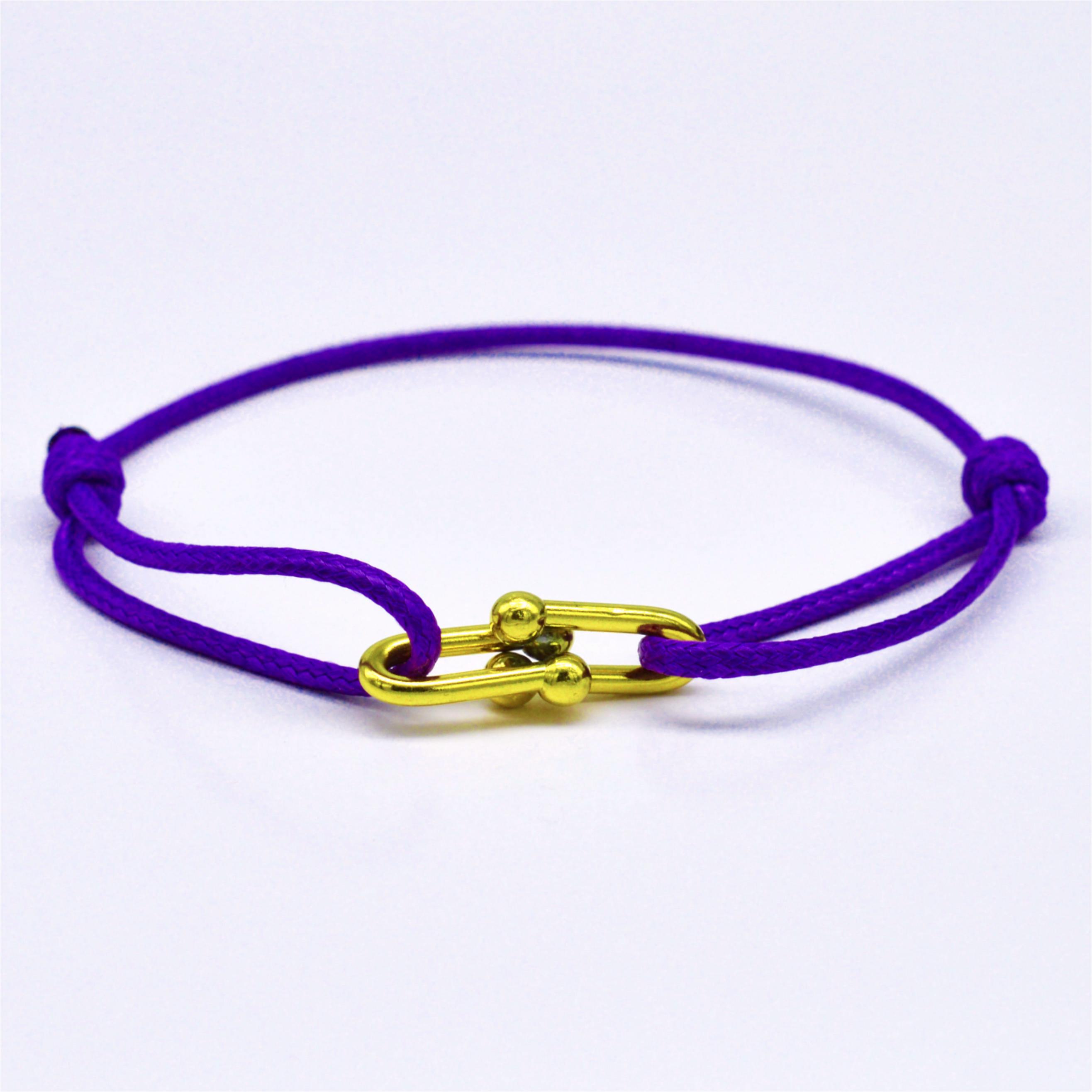 Zalman-pulsera con hebilla de herradura de bambú Simple, cinta trenzada, pulseras de cuerda ajustables DIY, joyería de acero inoxidable para hombres y mujeres: Cobalto violeta