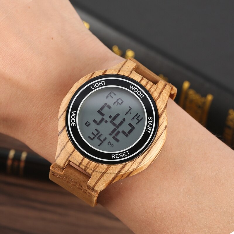 LED Display Watch Men's Luxury Brand Wood Watch Night Vision Digital Watches Men Handmade Wooden Men Clocks reloj hombre