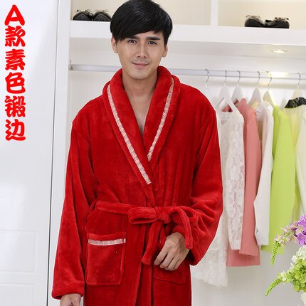 flannel robe men robe big size pajamas home bathrobe lengthened thicker: color3 / M