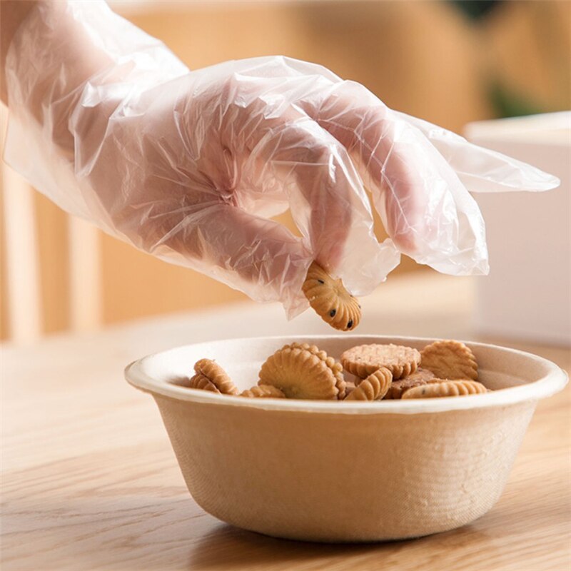 100 stuks wegwerphandschoenen pe transparante eenmalige handschoenen plastic restaurant bbq doorzichtige handschoenen handschoenen keuken anti-stof gereedschap