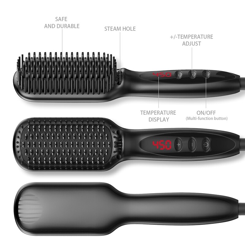 Ionic Hair Straightener Brush Anti-Scald And Anti-Static Straightening Iron Brush With Auto Shutoff And Temperature Lock Functio