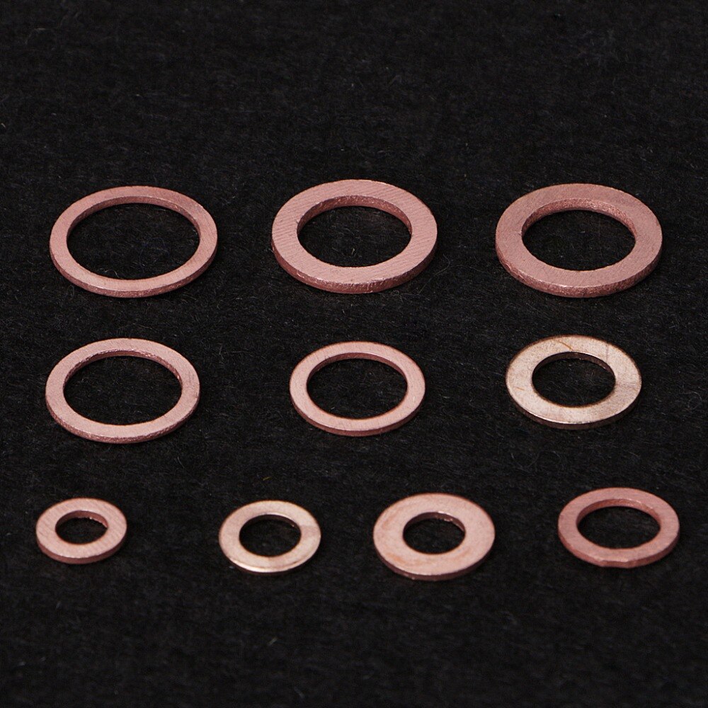 200 Stuks Koperen Ringen Pakking Set 9 Maten Platte Ring Seal Kit Met Plastic Doos