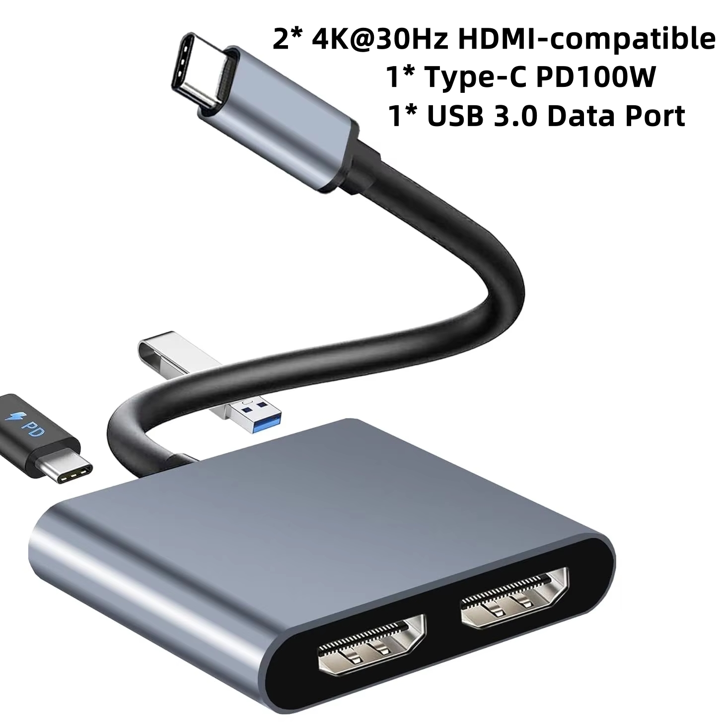 USB C naar Dual 4K HD-beeldschermadapter Type C naar HDMI-compatibele converter Uitgebreide monitor voor HP Lenovo Thunderbolt3/4 laptop: Grey