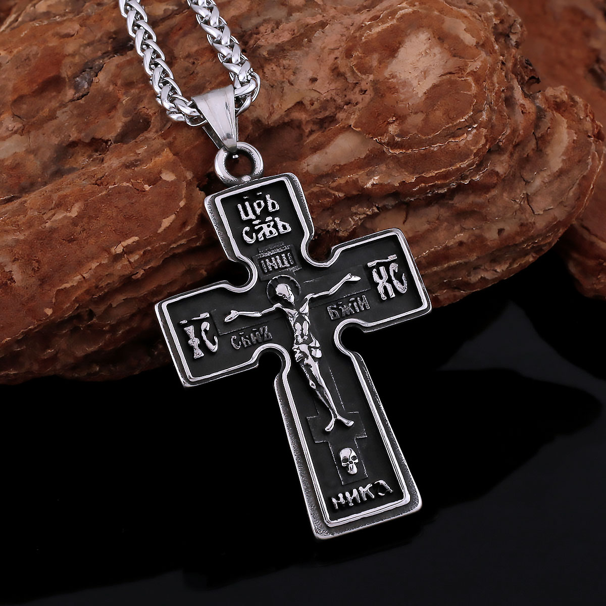 Vintage roestvrijstalen religieuze kruisketting mannen vrouwen christelijke Jezus hanger gemengde gouden kleur ketting sieraden cadeau: 60cm / Rhodium Plated