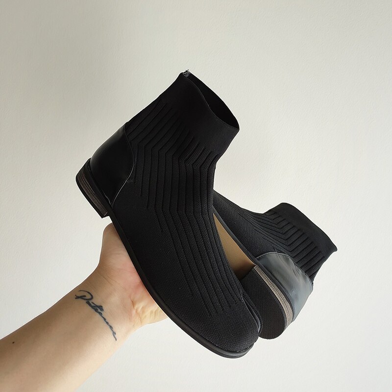 Womens Ankle Boots Split Toe Japanese Ninja Shoes Clip Toe Knitted Stretchy Low Top 2Colors V008