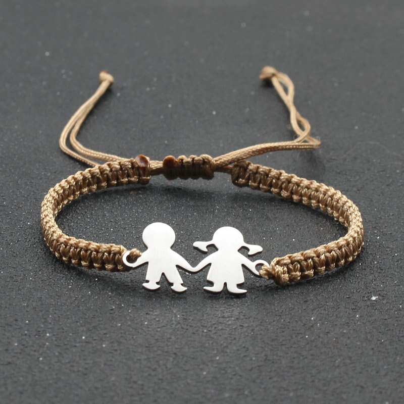 Leuke Familie Stijl Roestvrij Staal Jongen Meisje Bedelarmband Lucky String Handgemaakte Braid Verstelbare Armbanden Voor Vrouwen Mannen Stellen: Khaki