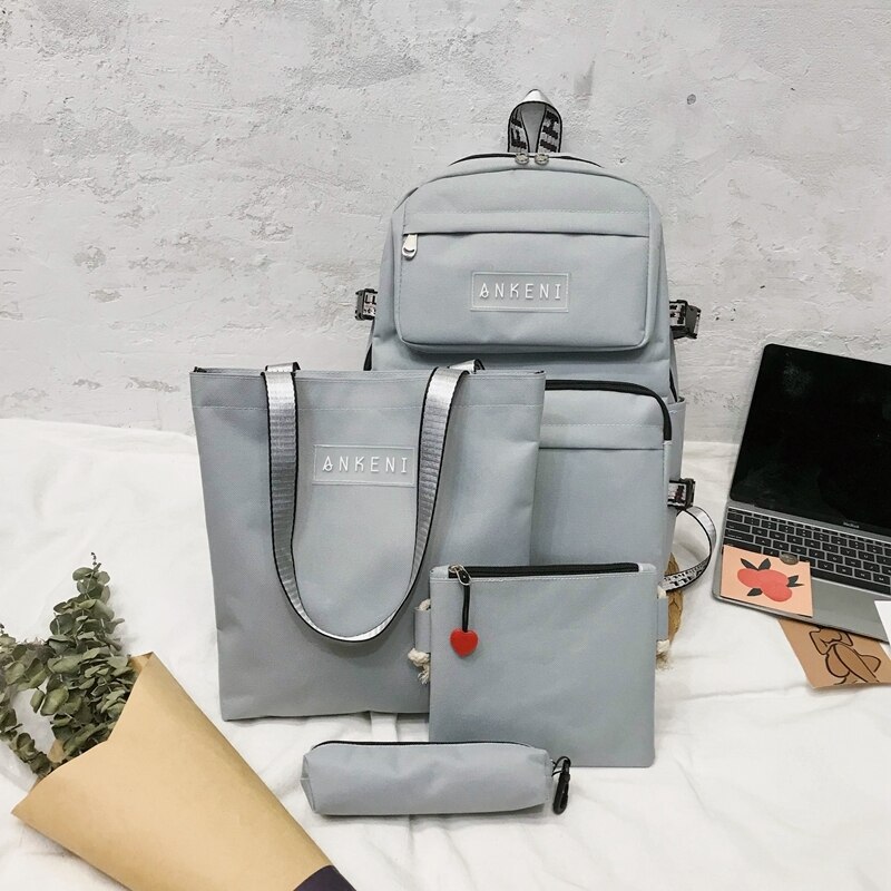 4 pièces ensemble sac d'école pour adolescentes Oxford femmes sac à dos femme sac à dos grande capacité voyage sac à dos Mochilas: Gray