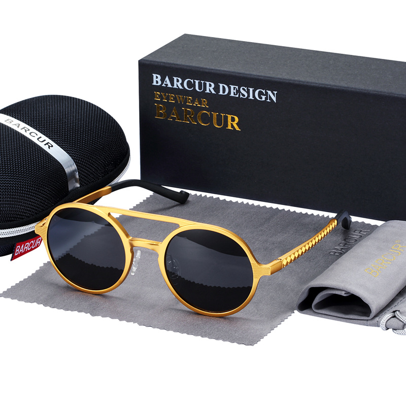 BARCUR rétro aluminium magnésium lunettes de soleil polarisées Vintage accessoires lunettes femmes lunettes de soleil conduite hommes lunettes de soleil rondes: Gold Original