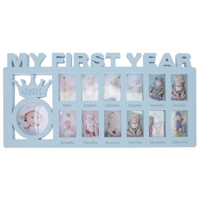 1Pc Bébé Première Année Cadre Photo 12 Mois Bébé Cadre Photo «MA PREMIÈRE ANNÉE &quot;Affichage Des Images En Mémoire: Blue