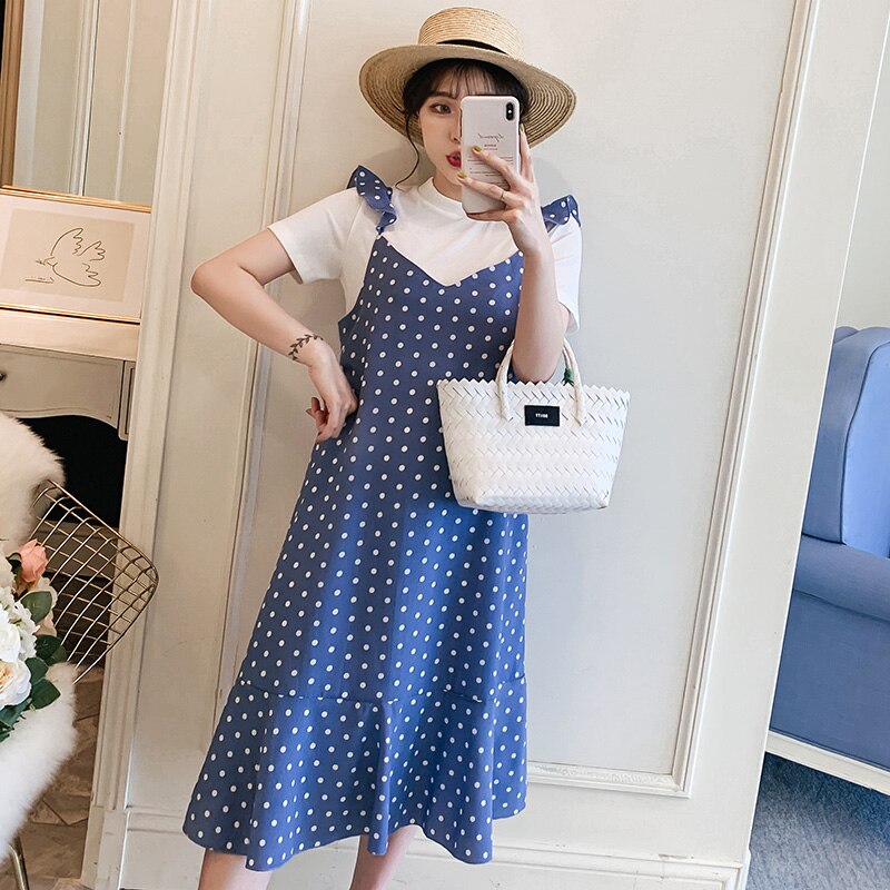 maternity dress Summer really two - piece blue maternity dress maternity chiffon