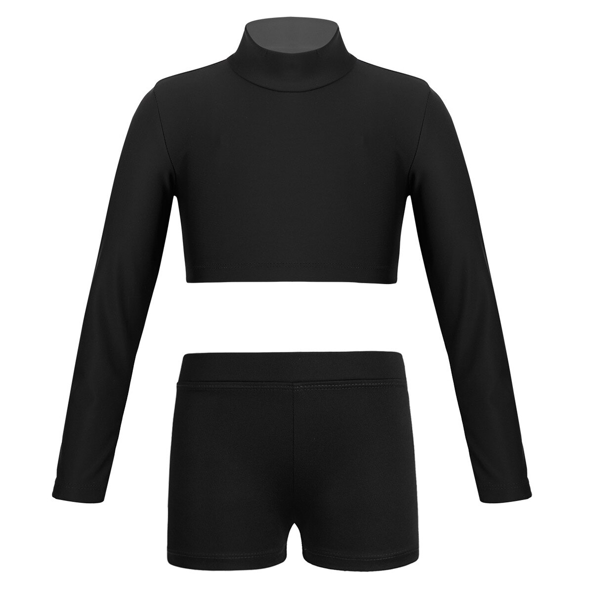 Børn piger lange ærmer crop top v-front linning shorts underdele danse sæt ballet gymnastik præstation træning sportsdragter: 8