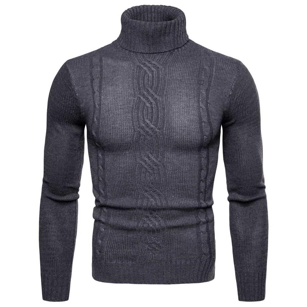 Herfst Winter Warmte Coltrui Mannen Hoge Revers Trui Dieptepunt Shirt Jacquard Gebreide Trui Mannen XY019: Donkergrijs / L